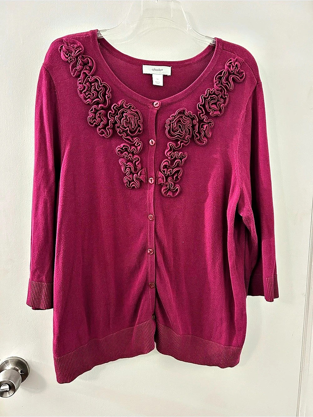 cj banks Embroidered Button Front Cardigan in Pink Size 1X